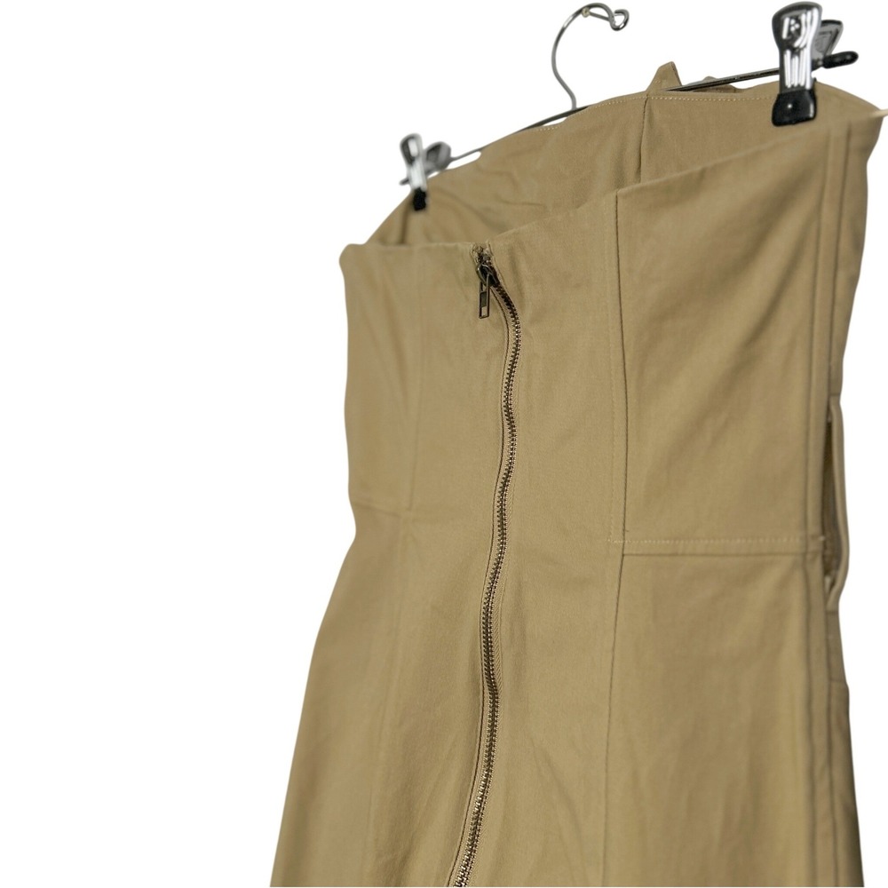 JLUXLABEL Khaki Asymmetric Belted Midi Dress M Strapless Trench Chic NWT No Belt - Picture 13 of 16